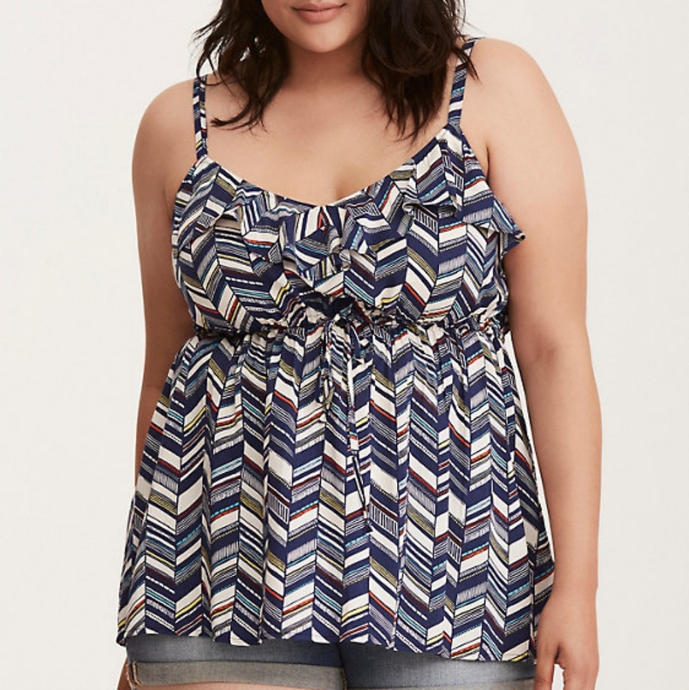TORRID'S CHEVRON PRINT CHALLIS RUFFLE BABYDOLL TOP - Picture 1 of 7